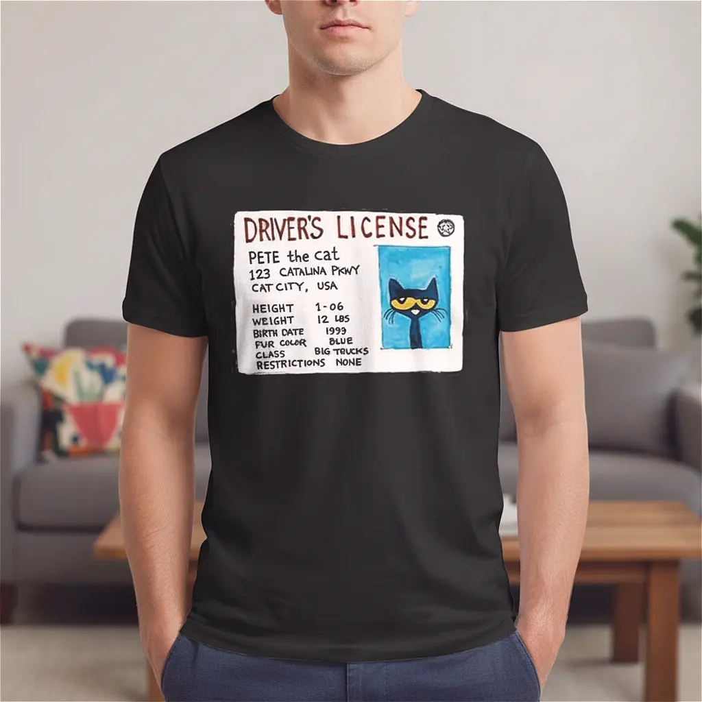 Pete The Cat Driver Graphic Tshirt, Gift Childhood Memories T-shirt, Cute Cartoon Character Apparel, Back to School, Womenswear Top Crewneck Underwear