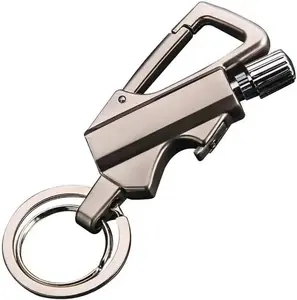 Lighter, Keychain Emergency Gear with Flint Matchstick Fire Starter, Kerosene Refillable, Stainless, Metallic