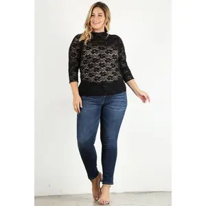 Plus Size Sheer Lace Fitted Top