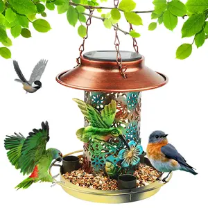 Solar Bird Feeder for Outdoors Hanging, Metal Wild Bird Feeder for Cardinals Solar Garden Lantern with S Hook as Gift for Bird Lovers