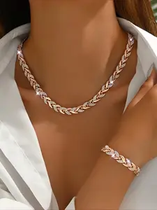 1 Bracelet and 1 Necklace / 1 Bracelet and 1 Pair of Earrings, Light Luxury Elegant Design with Glass Rhinestone Mermaid Fashionable Jewelry Set for Women, Suitable for Autumn and Winter Banquets and Daily Wear