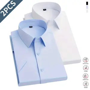 Men's 2-Piece Summer Short-Sleeve Shirt Set, Ice Silk Fiber Fabric, Business Casual Menswear Top, Plain Solid Color, Button Closure, Regular Fitted, Suitable for Office, Casual Wear,summervibes