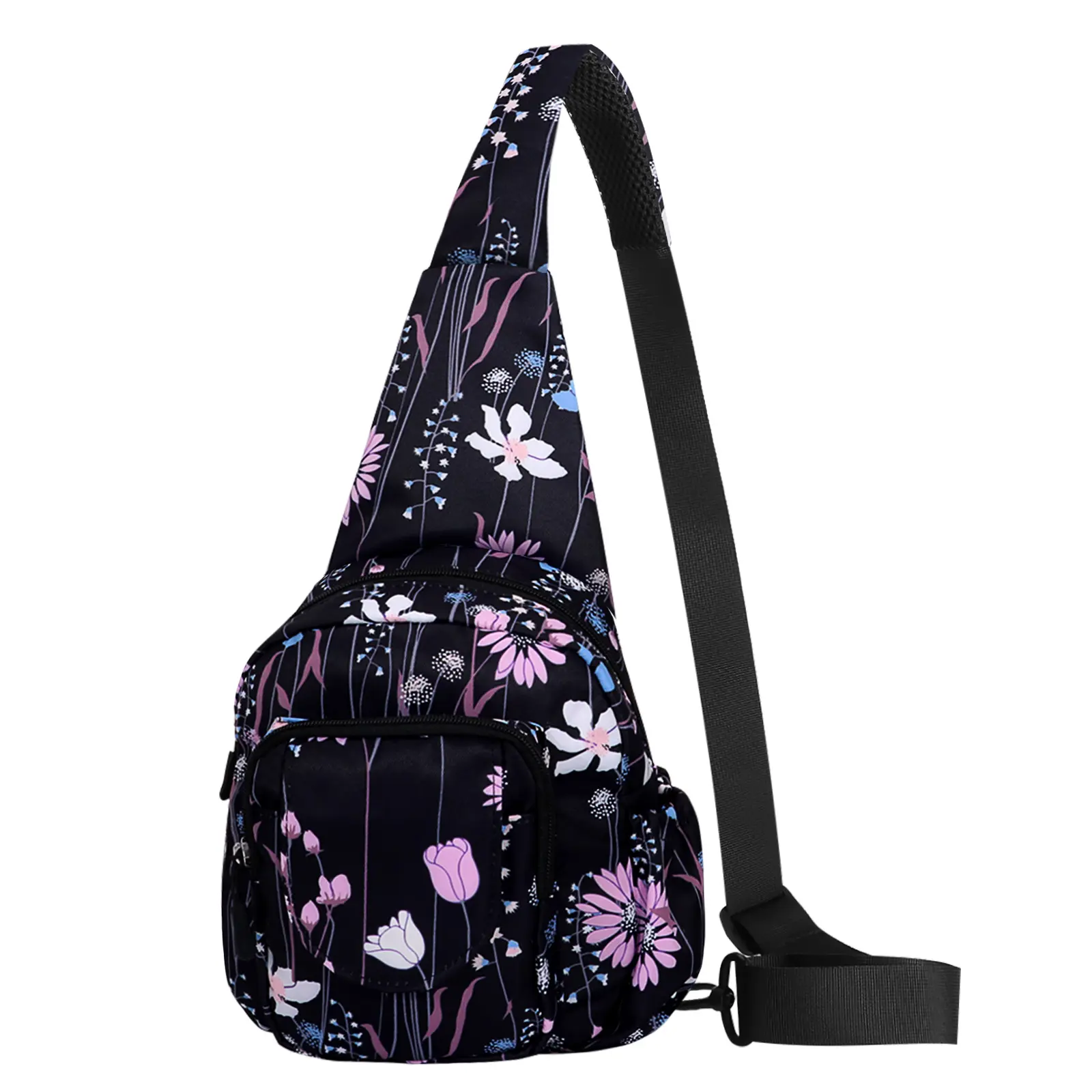 Women's Casual Floral Polyester Crossbody Sling Bag - Lightweight, Waterproof, Mesh-Lined, Multi-Compartment, Adjustable Shoulder Strap, Zip-Closure Synthetic Purse for Holiday, Travel, Universal Design