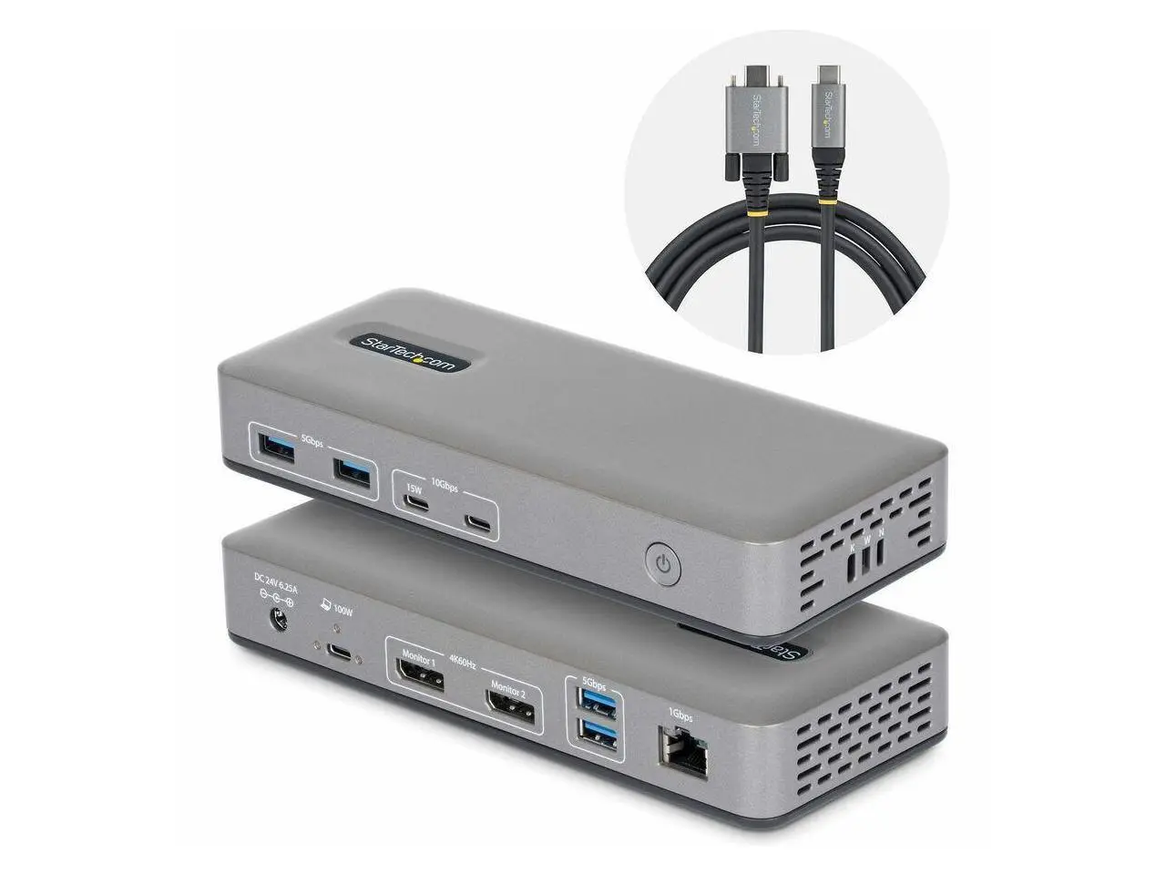 StarTech Dual-Monitor USB-C Docking Station DisplayPort 4K 60Hz 100W Laptop Charging 1GbE Driverless Multi-Monitor Dock 201NUSBCDOCK