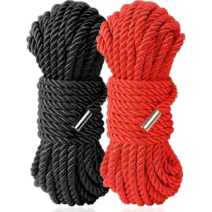 Silk Soft Rope, Skin Friendly Soft Nylon Silky Black Red Rope, Durable Multipurpose Color Braided Satin Twisted Cord 32 Feet 8 mm (Red, Black)