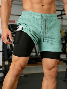 Men's Summer Bubble Grid Double Layer Shorts, Breathable Quick Dry Multi-Pocket Sports Fitness Shorts, Running Volleyball Baseball Basketball