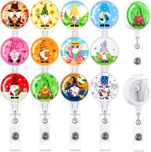 12 count Holiday  Badge Reels Holder Retractable Seasonal  Badge Holder Clip Christmas Halloween Gifts for Nurse Employees Teacher Student Volunteers(Plastic)