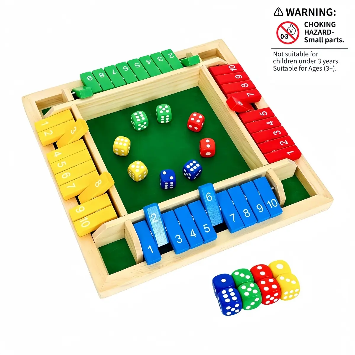 Wooden Four-Sided Flip Game Set with Dice, Interactive Party Board Game for Fun and Relaxation, Colorful Cards and Dice Included,Family Games UK