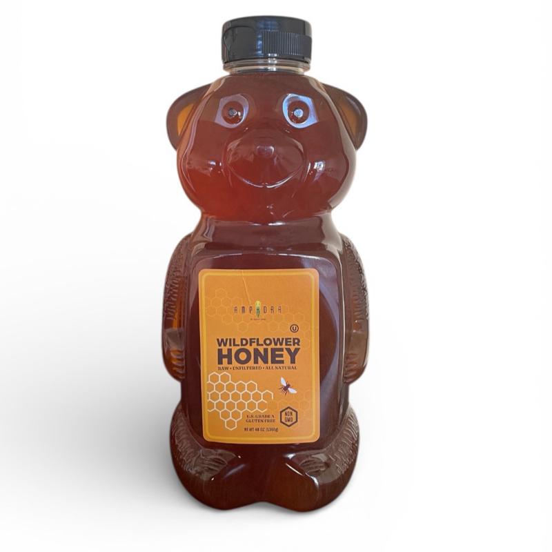 48 Oz Amphora Pure Honey - Natural Wildflower Honey in Bear-Shaped Bottle for Healthy Sweetening