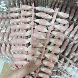 120Pcs/5Set Medium-Long Almond-Shaped Ombre White Nail Stickers, Almond Fake Nails, Almond Acrylic Nails, Almond Shaped Acrylic Gel Nail Tips, Press-On Nail Strips, Minimalist French Manicure, Women And Girls For Daily Work And Parties