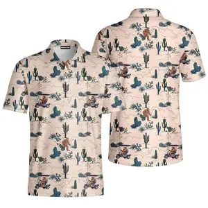 Bigfoot Desert Golf Polo Shirt for Men - Funny Sasquatch All - Over Print Polo, Lightweight Summer Collared Shirt