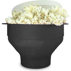 The   Microwave Popcorn Popper Machine,  Popcorn Maker, Collapsible Microwavable Bowl - Hot Air Popper - No Oil Required - The  Colors  (Black)