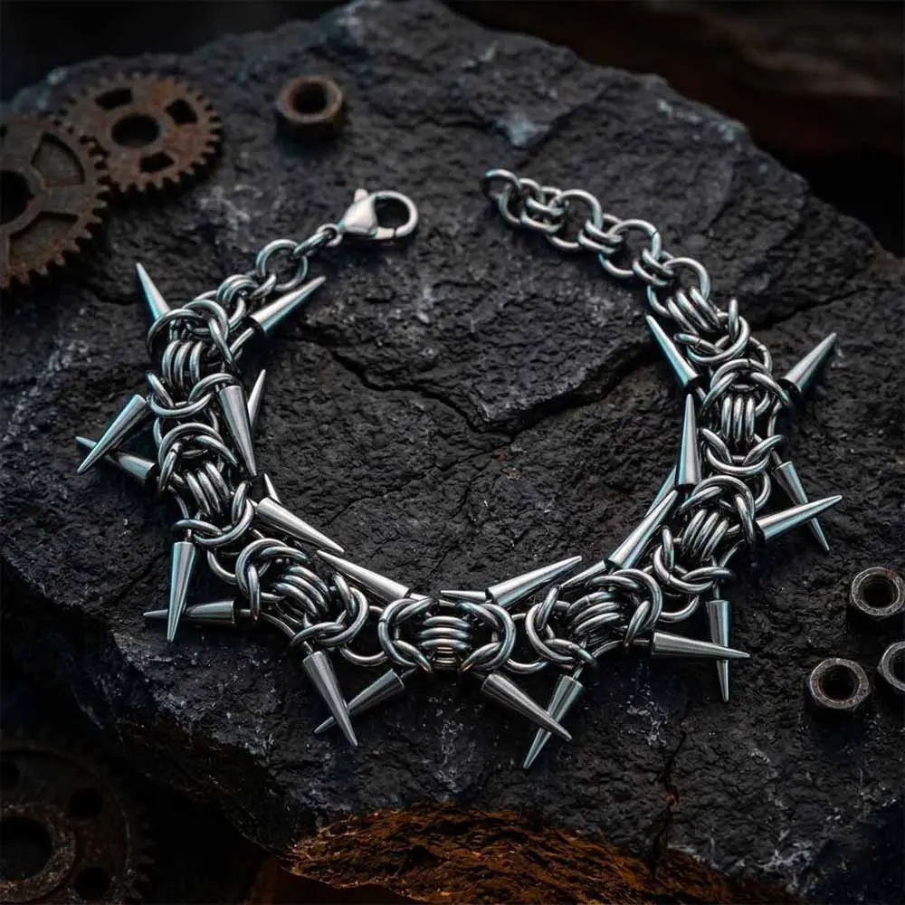 GTHIC Punk Spike Studded Alloy Bracelet Heavy Biker Fashion Accessory for Parties or Daily Style