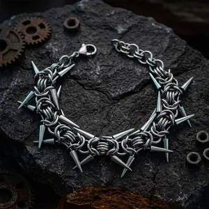 GTHIC Punk Spike Studded Alloy Bracelet Heavy Biker Fashion Accessory for Parties or Daily Style