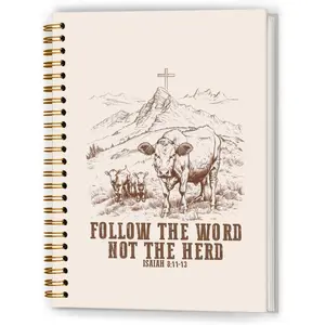 Western Cow Christian Notebook, Follow the Word Not the Herd  Verse Journal, Religious Prayer Journal for Woman, Religious Scripture Hardcover Spiral Notebooks, 5.5x8.3 Inch