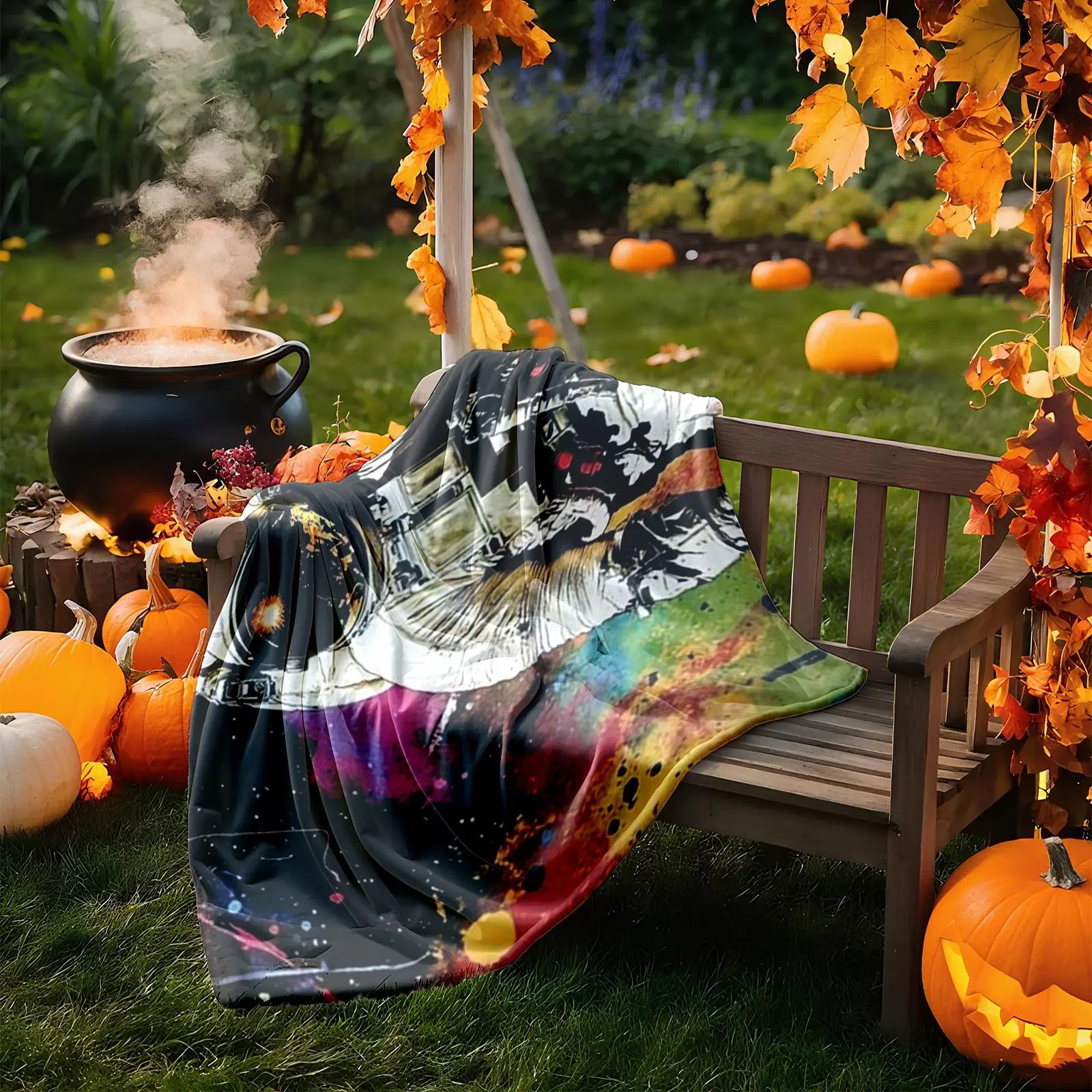 1 piece Astronaut exploring space with colorful starry background themed flannel blanket - Modern-style all-season flannel blanket, suitable for sofas and beds, super soft and comfortable, digital print design, 100% polyester material, machine