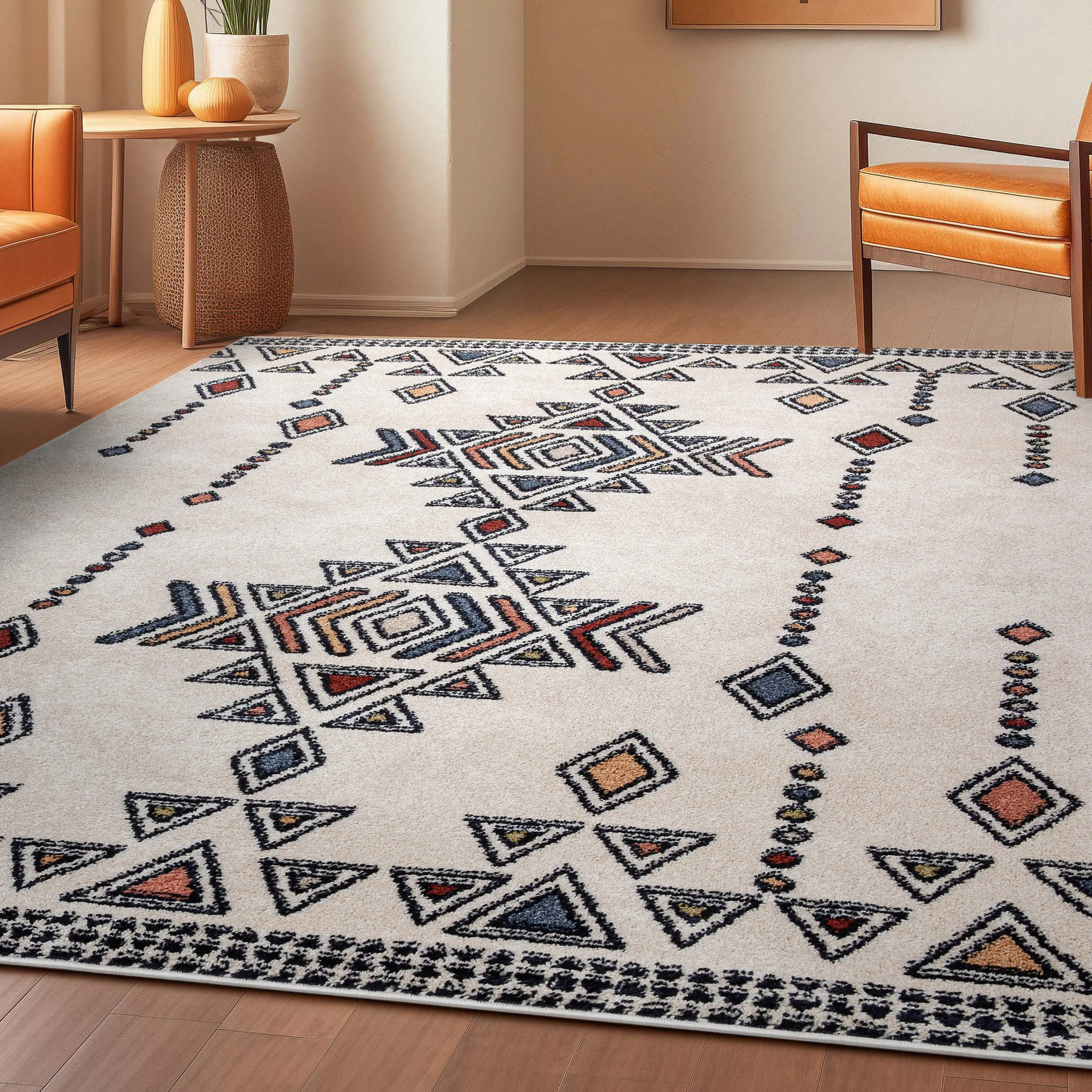 Huron Bohemian Vintage Tribal Beige Rug - Aztec, Southwestern Decor