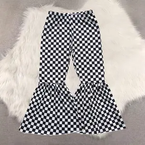 New Clothes Kids Girls Plaid Bell Bottom Pants Black White Checkered Trousers for Children