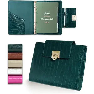 (R) A5 Undated Planner - 5.8" x 8.3" Crocodile-Textured Leather Cover, Refillable 6-Ring Binder with 80 Sheets, Dividers & Metal Ballpoint Pen - Journal Organizer for Work, School & Personal Use