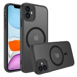 Magnetic for iPhone 11 Case, Compatible with MagSafe,Slim Translucent Matte Back Silicone Edge,Military Grade Drop Protection (Black, iPhone 11 6.1)