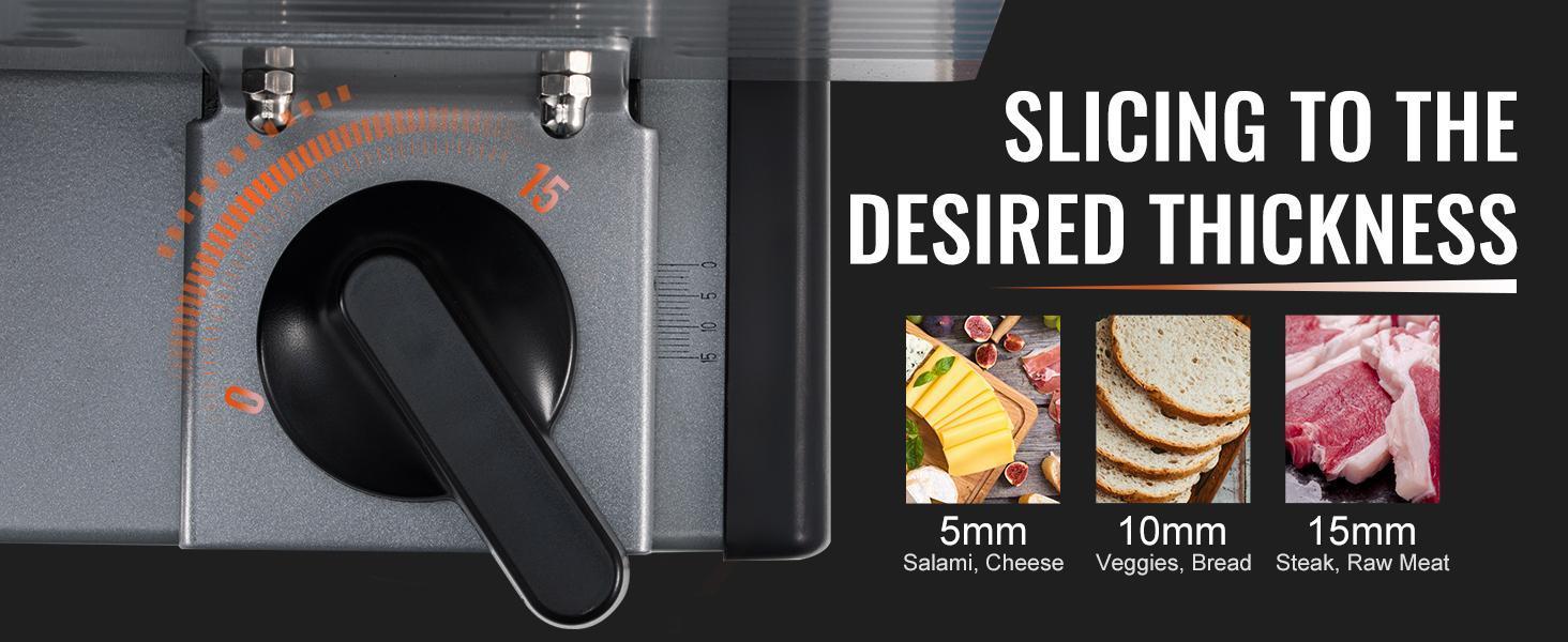 VEVOR Meat Slicer, 200W Electric Deli Slicer, with Two 7.5" Stainless Steel Removable Blade, 0-15mm Adjustable Thickness for Home Use, Food Slicer Machine for Meat Cheese Bread