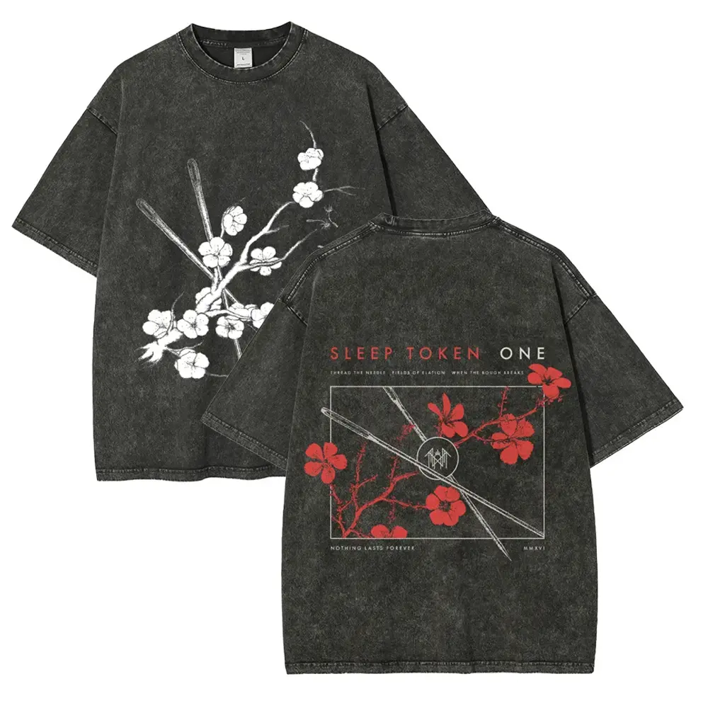 Unisex Fit Washed T-Shirt Sleep Token Graphic T-Shirt Rock Merchandise Top Men's and Women's Clothing Rock Band Shirt Retro Music Tee Vintage Casual Short Sleeve T-shirt For Daily Weart