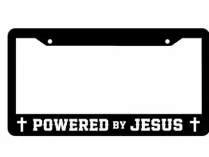 Powered By Jesus License Plate Frame, Christian Car Tag Holder, Religious Auto Accessories, Faith-Based Car Decor Gift for Men Women