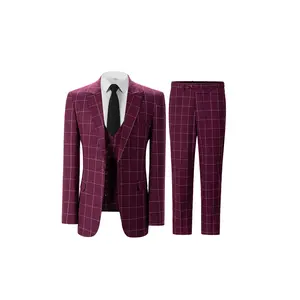 Men's Plaid Three-Piece Suit For Business & Party