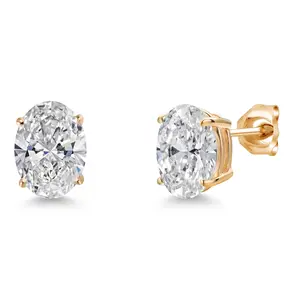 Gem Stone King 3 Cttw 14K Yellow Gold IGI Certified Lab Grown Diamond Stud Basket Setting Earrings | Oval Cut | F-G Color | VS Clarity | Double Notch | Gold Earrings For Women Men