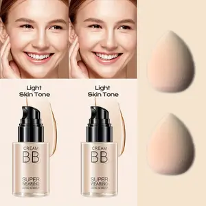 2pcs set BB Cream Liquid Foundation Complimentary makeup egg - Super Wearing, Long-Lasting Flawless Finish, Moisturizing & Isolating, Medium Coverage, Impeccable Cream Women's Cosmetic Set Holiday Gift