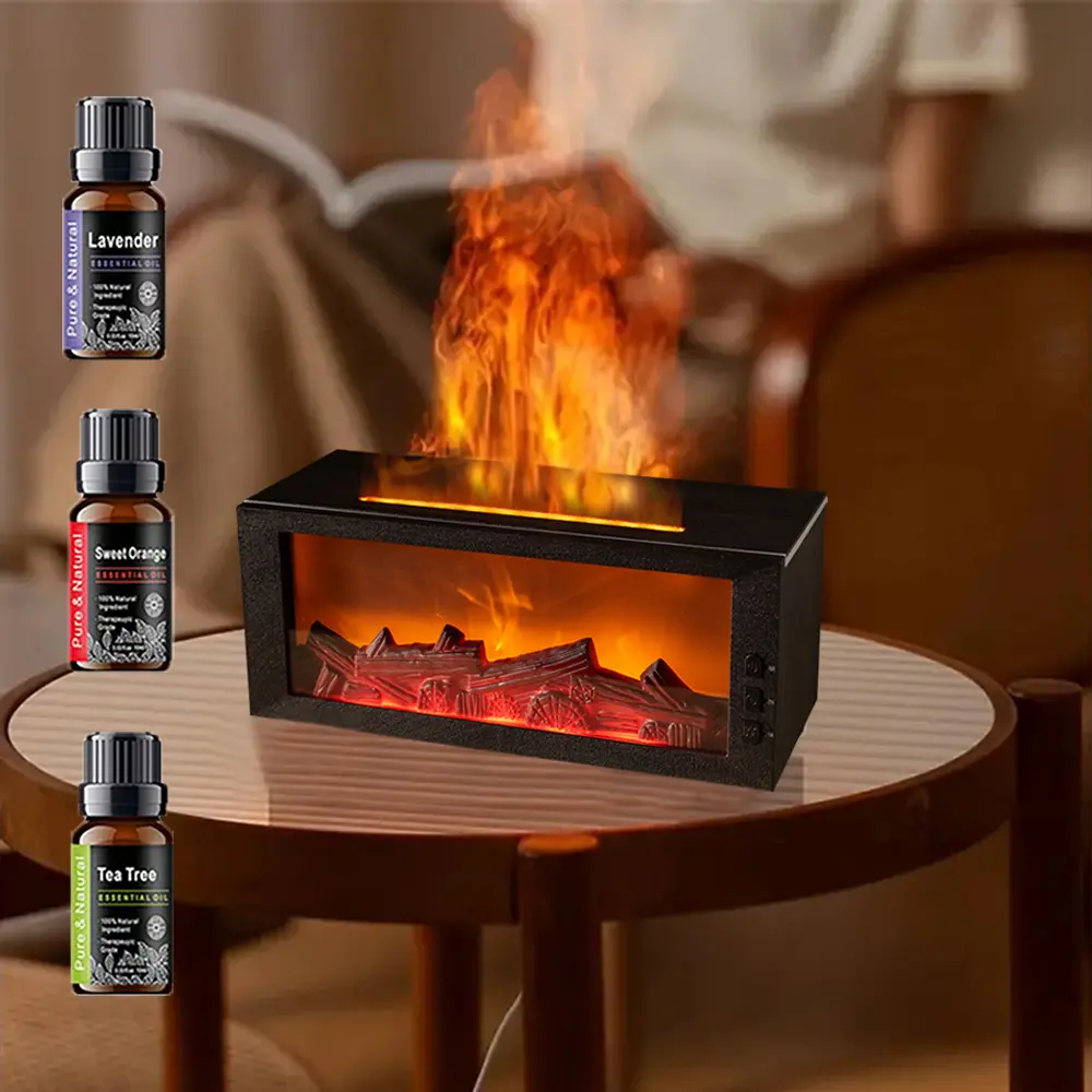 Mini Flame Essential Oil Diffuser Aromatherapy Machine Air Humidifier 300ml with LED Lights & Ultrasonic Technology for Home Relaxation & Anxiety Relief USBCapacity Eco-Friendly PP Material