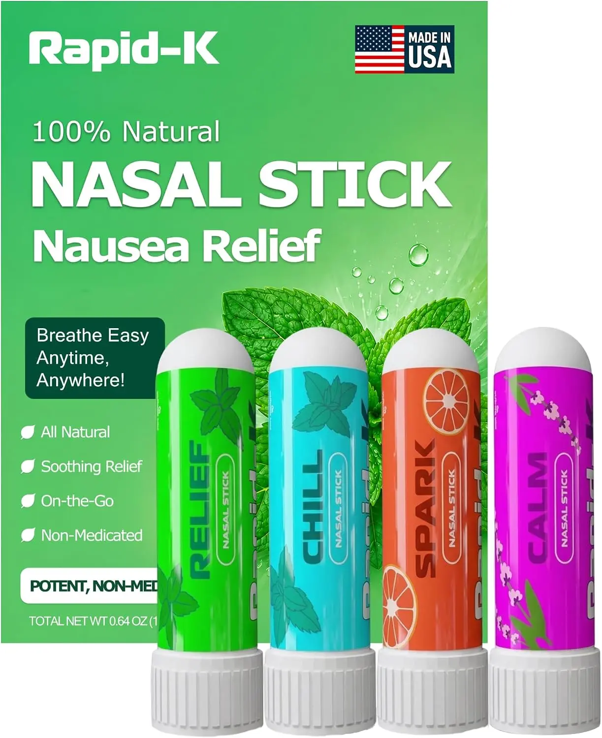 Wintergreen, Mint, Tropical Citrus, Lavender Nasal Inhaler Stick Vapor Burst - Aromatherapy for Focus, Energy & Breathing - Made in USA