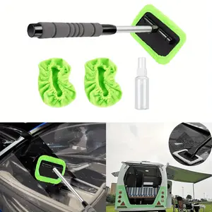 Windshield Cleaner Tool – Microfiber Car Window Cleaner With Extendable Handle & Microfiber Pads, Auto Inside Glass Wiper Kit for Car, Trucks, SUVs, RVs & Home Windows