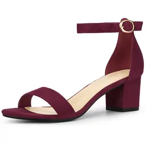 BLISSFUL STEP Open Toe Ankle Strap Chunky Heels Sandals