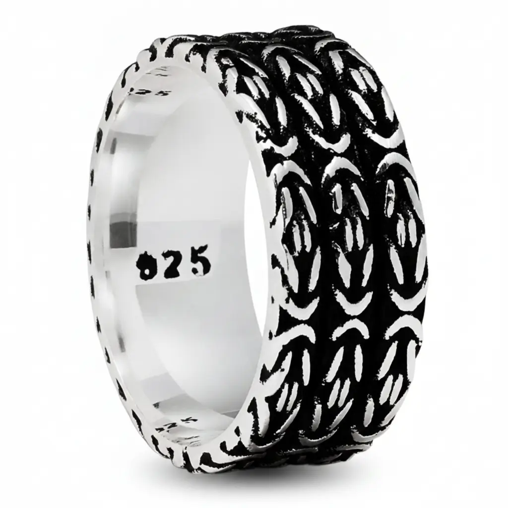 Men's Sterling Silver 925 Ring Oxidized Byzantine Wedding Band Comfort-Fit 9MM