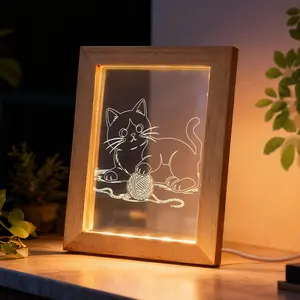Cute Cat & Yarn Ball Photo Frame Light | Cozy Night Light & Exquisite Home Ornament with Soft Warm Glow