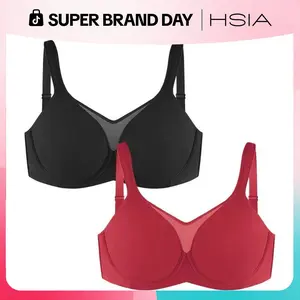 HSIA Women's Plus-Size Underwire Floral Print Bra 2-Pack - Fabric, Seamless, Mesh, Everyday Fit, Cool Cardi Comfort, Smoothing, No Padding, Wide Strap, Full Coverage, Unlined Minimizer T-Shirt Bra