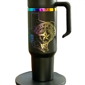 Ryan Sherwood Texas Design 40oz Tumbler with Handle & Silicone Straw - Black, Reusable, Washable, Portable Water Bottle for On-The-Go Hydration