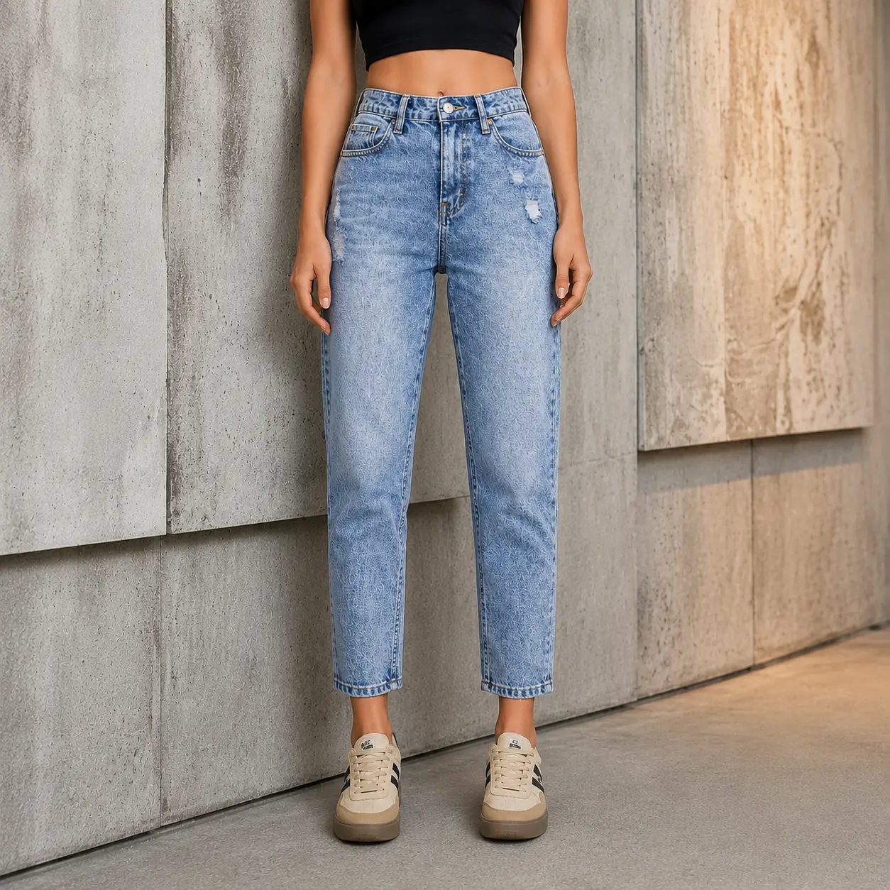 Women's High-Rise Relaxed Fit Mom Jeans - Lady's Hip-Flattering Tapered Straight Leg Denim Pants with Button Accents, Casual Acid Wash, All-Seasons Bottoms, Basic, Retro, Straight Fit Jeans, Tapered Jeans, Button Front, Distressed Jeans