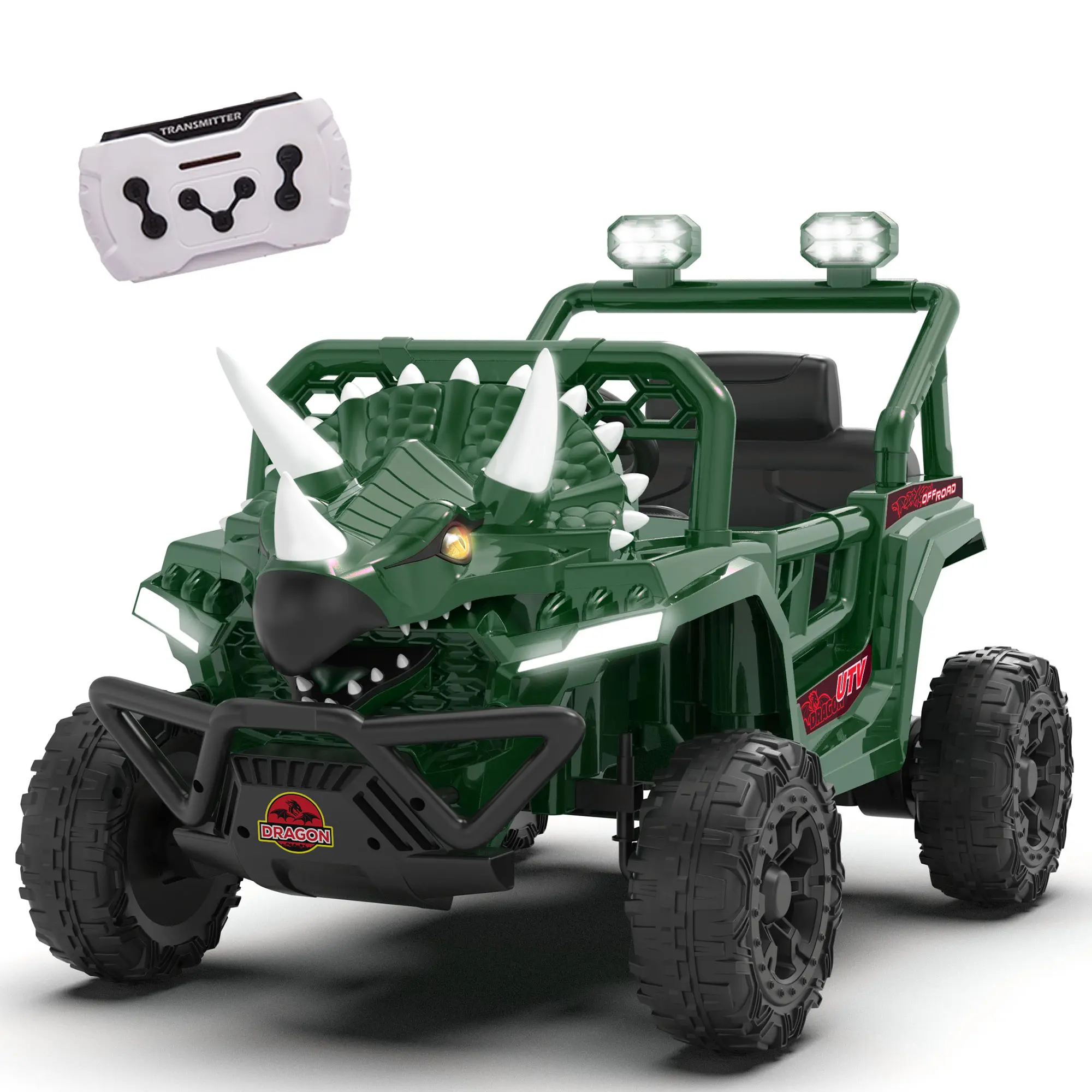 12V Kids Electric UTV Ride-On Car, Triceratops Dinosaur Design Toddler Toy Car with Parent Remote, 2.5-3.1MPH Speed, Bluetooth Music, 4-Wheel Suspension, Toddler Gifts for Ages 3-5 Boys Girls