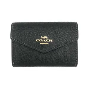 COACH Leather Card Case with Flip-Top Cover and Gold Horse-and-Carriage Logo for Women