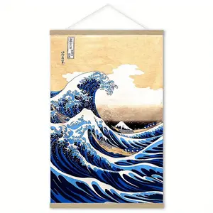 Great Wave Off Kanagawa Pattern Wall Art, Canvas Prints, 1 Set Canvas Hanging Painting with Frame, Wall Decor for Home Living Room Bedroom Office, Ornaments