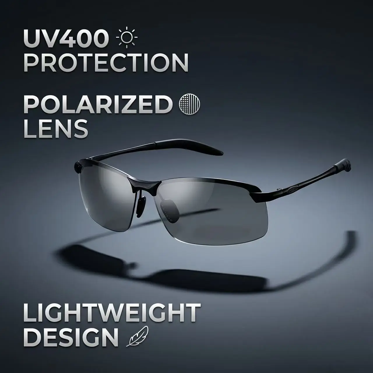 Paleshy HD Polarized Photochromic PC Sunglasses - UV400 Protection, Unisex 2026 Summer Retro Oversized Semi-Rimless Simple Square Frame Fashion Accessories for Driving, Outdoor Sports