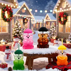 Cute Bear Glass Water Cup with Straw, 20 Oz Leak-Proof Lid, Tumbler with Lid, Multifunctional Drinkware for Coffee & More, Ideal Gift for Kids & Adults, Leakproof Straw Cup