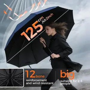 Large 12-Rib Windproof Folding Umbrella, Reinforced Steel Frame, 4 Colors Available, Manual Open-Close, Portable Foldable, Suitable for 2-3 People, Wind Resistant Umbrella
