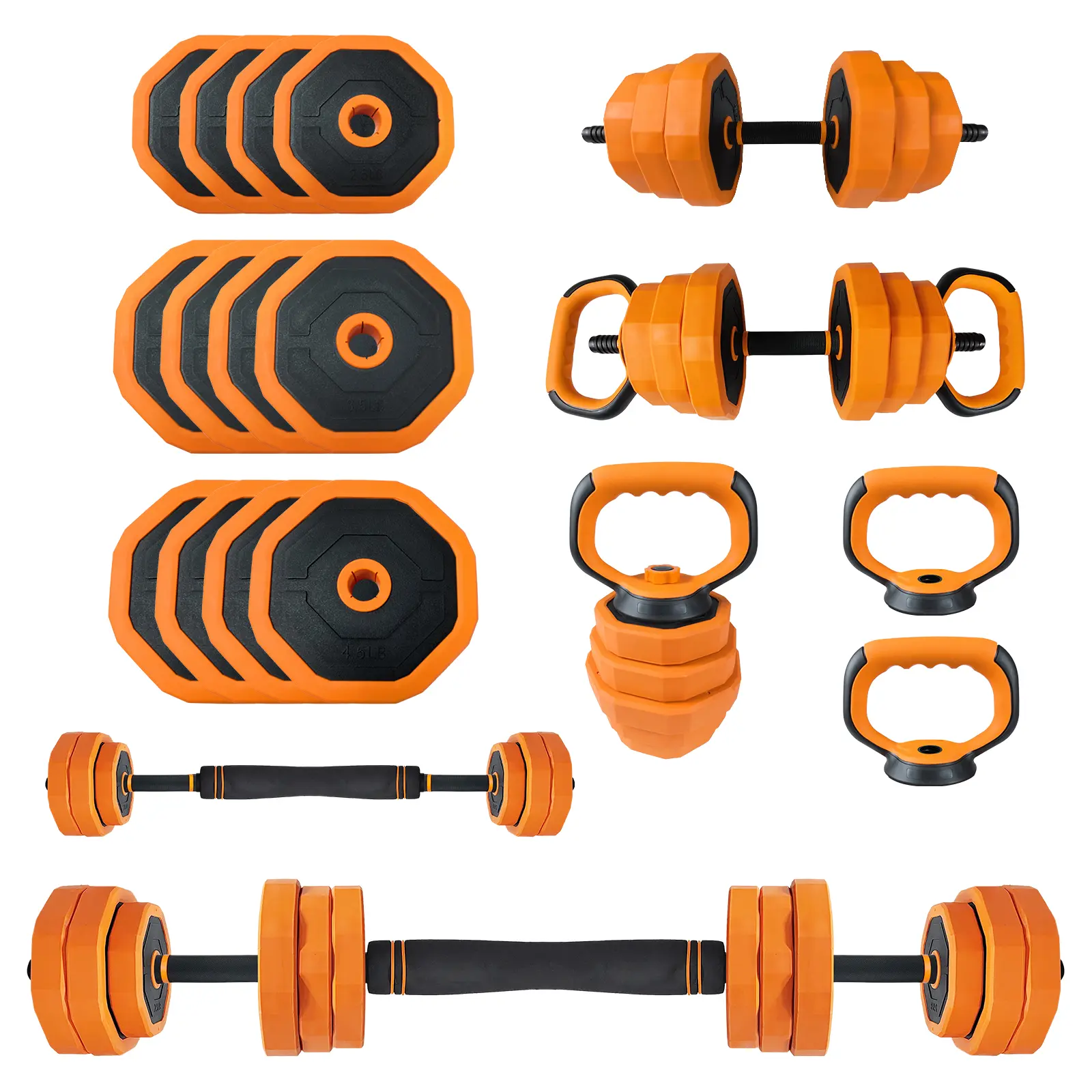 4-in-1 Adjustable Dumbbell Set - Converts to Dumbbells, Barbell, Kettlebell & Push-Up Stand - PVC Coating, Compact Fit At Home Gym Equipment for Resistance Training, Safe Design for Adults, Strength Train