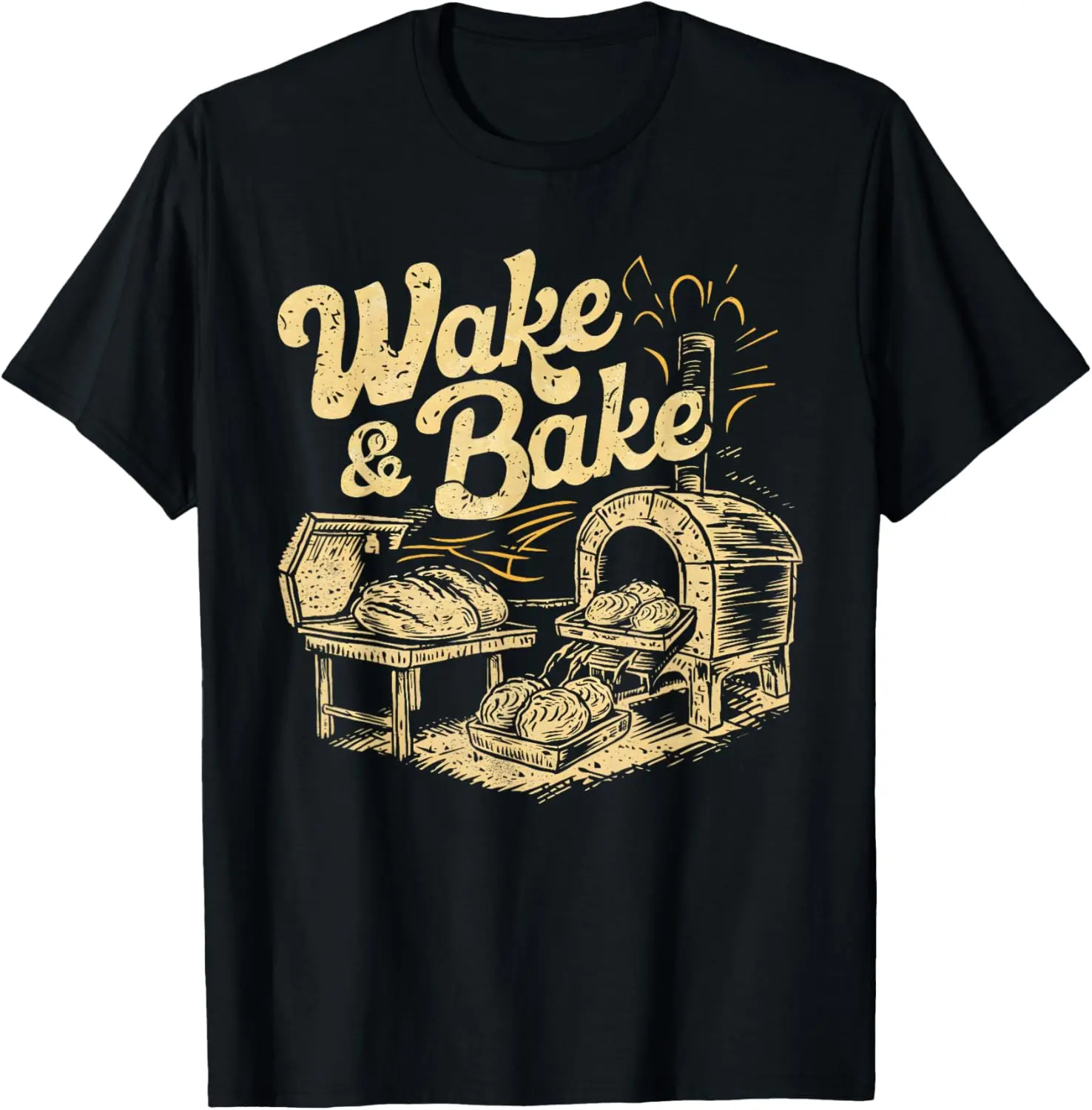 Women's 100% Cotton Short-Sleeve Round Neck Casual Distressed Streetwear Unisex Wake And Bake Funny Bread Baking Sourdough Bakery T-Shirt, Shortsleeve, Top, Tshirt, Vintage