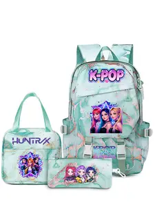 Kpop Demon Hunter Girl Backpack Set, 3pcs Student Bag with Lunch Bag and Pencil Case, Anime Cartoon Travel Laptop Backpack
