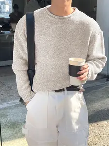 Men's Loose-Fit Knitted Sweater, Casual Round Neck Long Sleeve Pullover, Fall & Winter Fashion, New Arrival, Plain Color Design