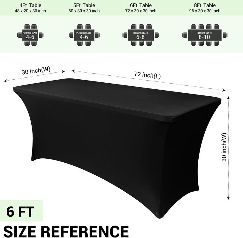 [1/2/4/6/10 Pack] 6FT Tablecloth 230 GSM Stretch, Fitted, Washable and Wrinkle Resistant Table Cloth Rectangle Cover for Trade Shows, Wedding, Parties [72Lx30Wx30H Inch]